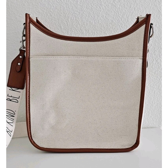 RAE DUNN BE KIND Shoulder Strap Satchel Tan Canvas Brown Leather - Very Clean - Picture 6 of 13